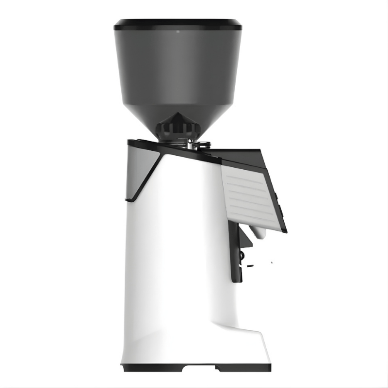 side view of the CREM Pulse 75 coffee grinder in white