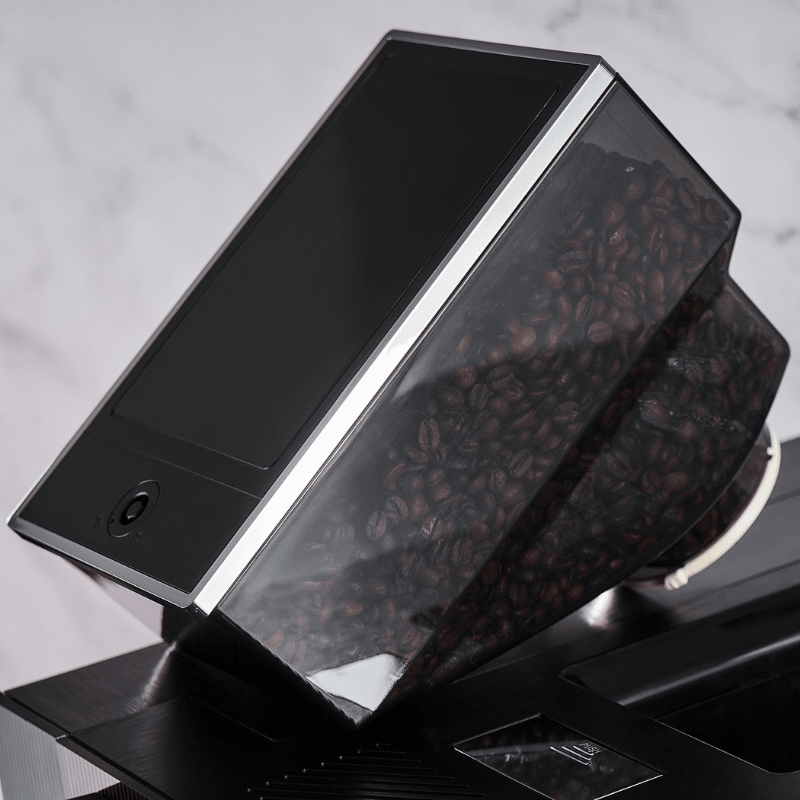 Dr Coffee F16 Bean to Cup Coffee Machine close up shot of the bean hopper