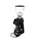 Diagonal view of the Fiorenzato F64 Evo commercial coffee machine grinder in the black colour option on a white background
