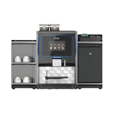Westomatic Primo Compact bean to cup coffee machine front view with cup warmer and milk fridge