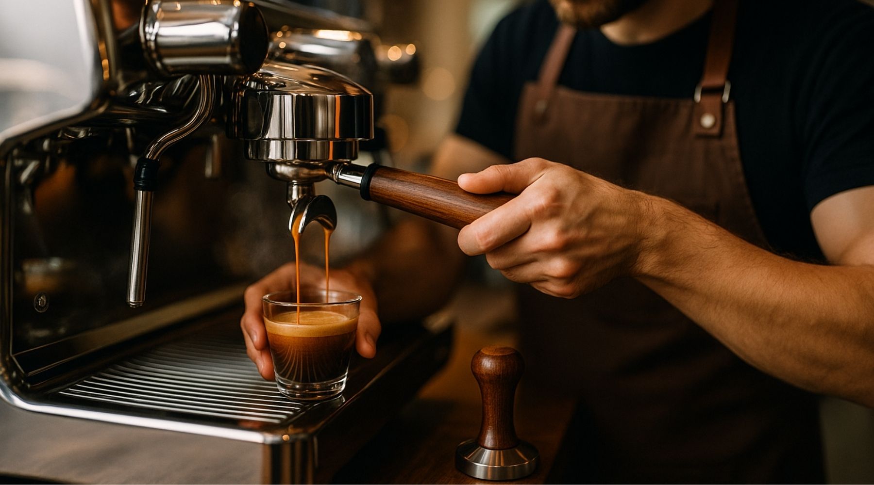Barista making espresso in a coffee shop