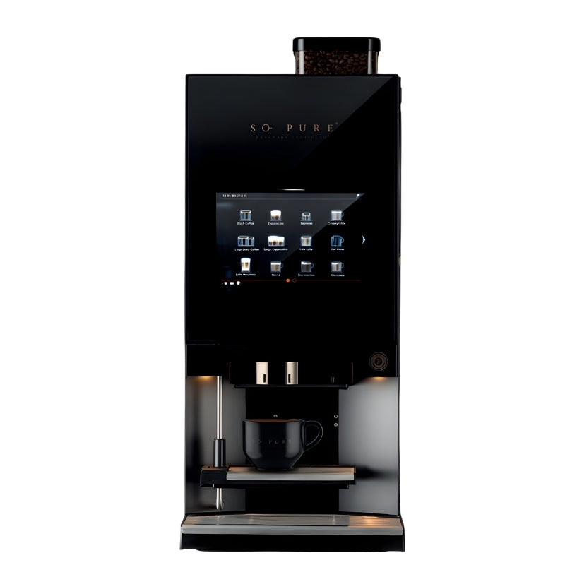 Front View of the So Pure Platinum Espresso bean to cup coffee machine with the 10 inch touchscreen