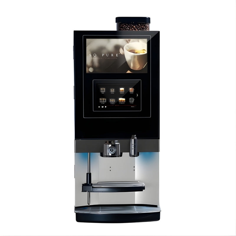 Front View of the So Pure Platinum Espresso bean to cup coffee machine with the 7 inch touchscreen
